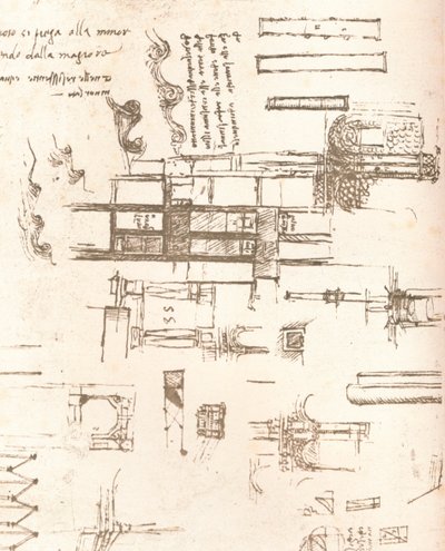 Dibujo de proyectos para castillos y villas, c1472-c1519, 1883 de Leonardo da Vinci