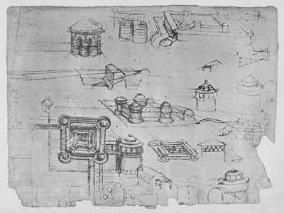 Dibujos de un Castillo Cuadrado, c1480 1945 de Leonardo da Vinci