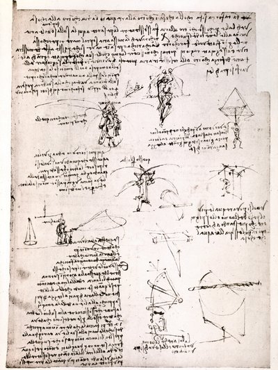 Extracto de un manuscrito de Da Vinci: Manuscrito original que describe el principio y la construcción de un "Paracaídas" (manuscrito) de Leonardo da Vinci