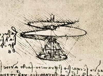Extracto de un manuscrito de Da Vinci que describe el principio y la construcción del "Tornillo aéreo (helicóptero)" (manuscrito) de Leonardo da Vinci