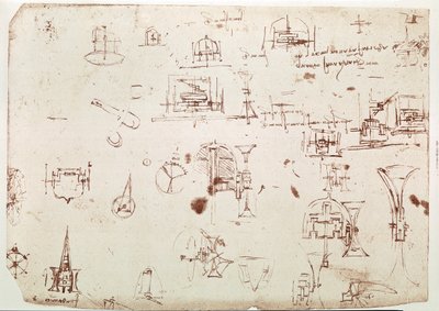 Extracto de un manuscrito de Da Vinci que describe el principio y la construcción de un "Barco con propulsión por medio de ruedas" (manuscrito) de Leonardo da Vinci
