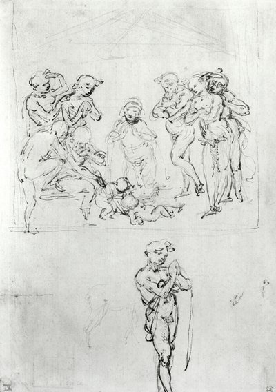 Estudios figurativos para la Adoración de los Magos, c.1481 de Leonardo da Vinci