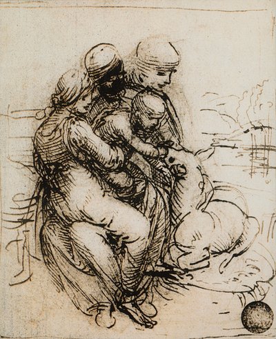 Primera idea para la Madonna y el Niño y Santa Ana (dibujo) de Leonardo da Vinci