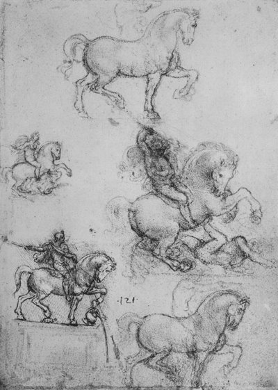 Cinco estudios de caballos y jinetes, c1480 1945 de Leonardo da Vinci