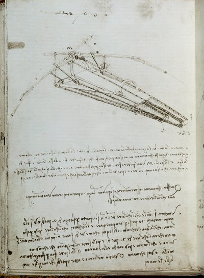 Dibujo de máquina voladora. Manuscrito de Leonardo da Vinci de Leonardo da Vinci
