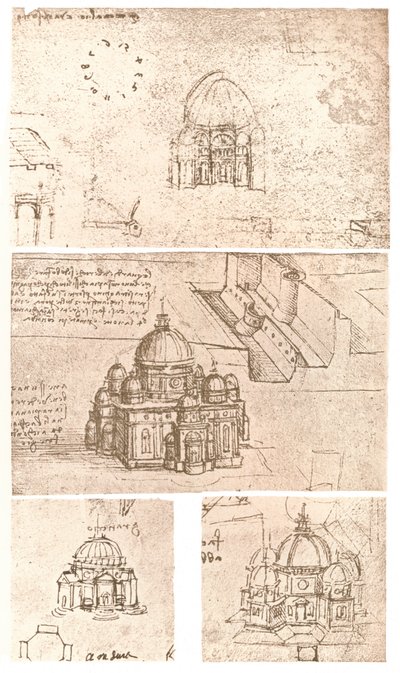 Cuatro dibujos de arquitectura eclesiástica de Leonardo da Vinci