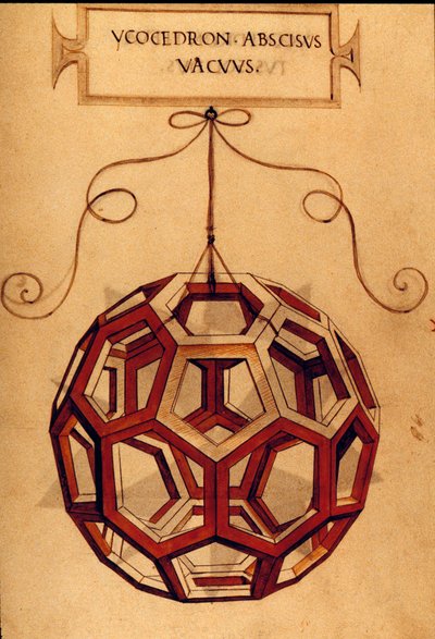 Geometría: “Un icosaedro” Página tomada del manuscrito “De divina proportione” (Sobre las proporciones divinas) del matemático Fra Luca Pacioli, ilustrado por Leonardo da Vinci. 1509 de Leonardo da Vinci
