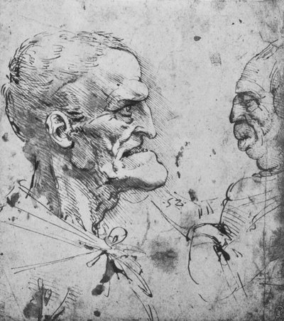 Perfiles grotescos de un hombre y una mujer enfrentados, c1480, 1945 de Leonardo da Vinci