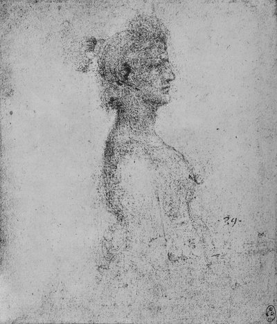 Medio cuerpo de una joven en perfil hacia la derecha, c1480 1945 de Leonardo da Vinci