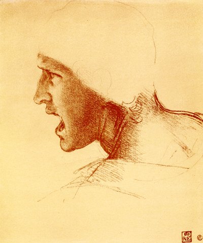 Cabeza de guerrero gritando y atacando de Leonardo da Vinci