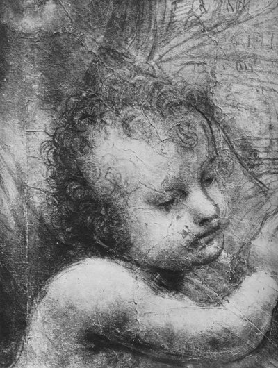 Cabeza del Niño Jesús - Virgen y Niño con Santa Ana y el Niño San Juan, c1480 1945 de Leonardo da Vinci