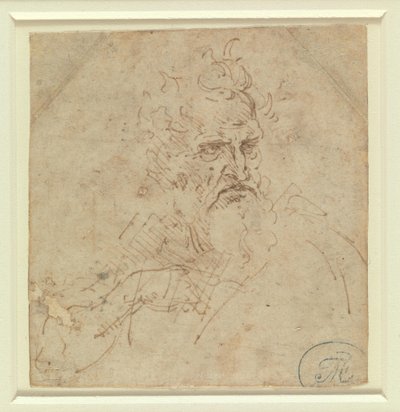 Cabeza de un anciano de aspecto severo con el brazo derecho de Leonardo da Vinci