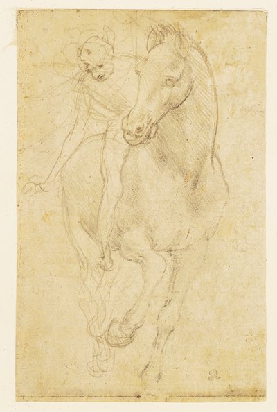 Caballo y jinete, c.1480 (punta de plata sobre papel preparado) de Leonardo da Vinci