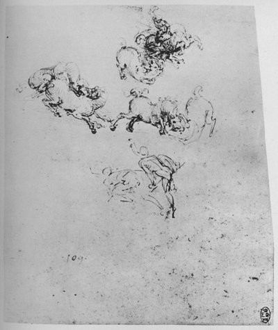Caballos y jinetes en combate de Leonardo da Vinci