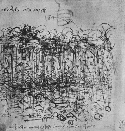 Instrumentos llovieron sobre la Tierra desde las nubes, c1480 1945 de Leonardo da Vinci