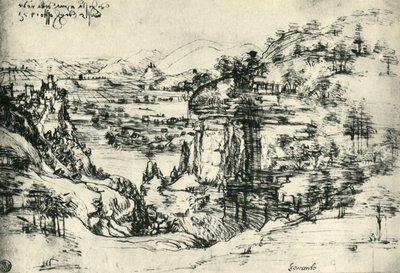 Dibujo de paisaje para Santa Maria della Neve el 5 de agosto de 1473, 1943 de Leonardo da Vinci