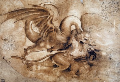 Leonardo da Vinci: Lucha entre un león y un dragón de Leonardo da Vinci