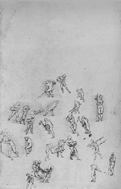 Hombres cavando, llevando tierra, etc., c. 1480 de Leonardo da Vinci