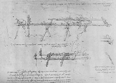 Método de construcción de un puente de caballete, c. 1480, 1945 de Leonardo da Vinci