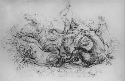 Neptuno con cuatro caballos marinos, c1480 de Leonardo da Vinci