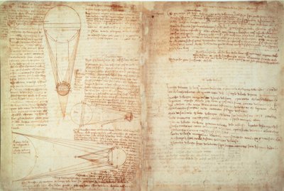 Notas y dos diagramas sobre la relación de la Tierra y la Luna con el Sol de Leonardo da Vinci