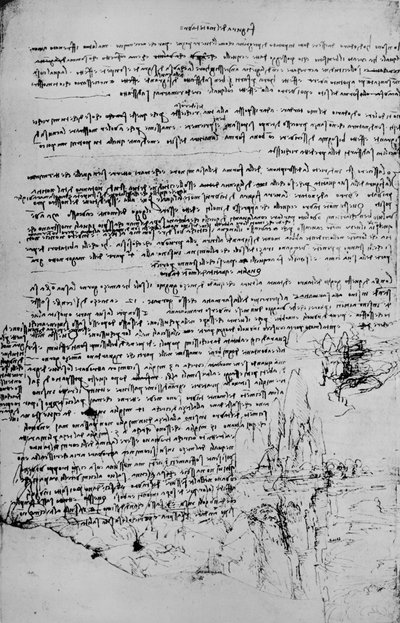 Página de texto con bocetos de paisaje, c. 1480 de Leonardo da Vinci