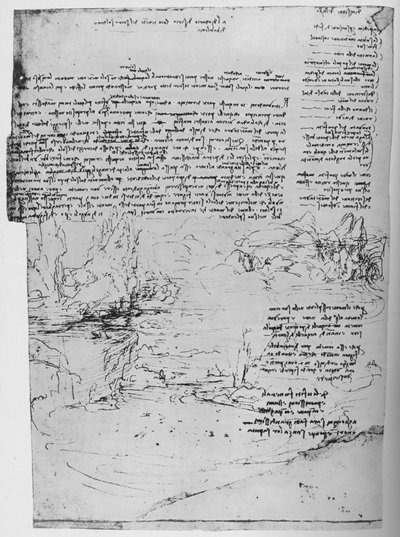 Página de Texto con Bocetos de Paisaje, c. 1480 1945 de Leonardo da Vinci