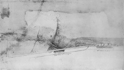 Plan de un terraplén para desviar el Arno, c. 1480 de Leonardo da Vinci