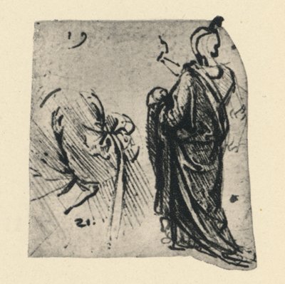 Boceto de una figura vestida y detalle del traje, c. 1480 1945 de Leonardo da Vinci