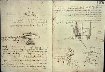 Estudios para hélice y máquinas voladoras de Leonardo da Vinci