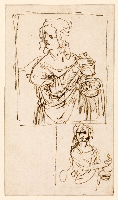 Estudios para Santa María Magdalena, 1480 - 1482 circa de Leonardo da Vinci