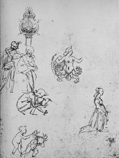Estudios de figuras y decoración, c1480 1945 de Leonardo da Vinci