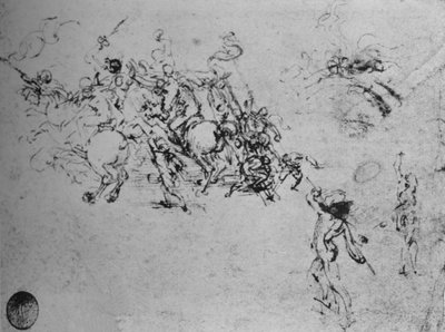 Estudios de jinetes luchando y de soldados de a pie, c1480 1945 de Leonardo da Vinci