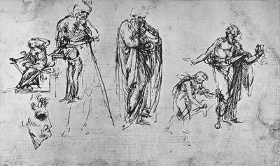 Estudios de figuras individuales y de un perfil, c1480 de Leonardo da Vinci