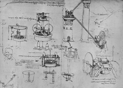 Estudios de bombas de succión, tubos de Arquímedes, etc. de Leonardo da Vinci