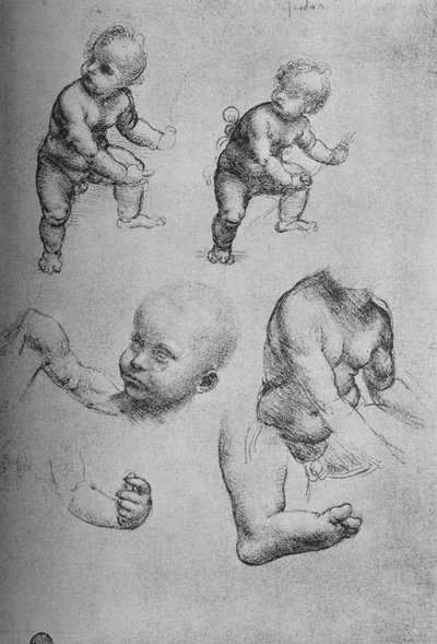 Estudios de un niño y partes de un niño, c1480 de Leonardo da Vinci