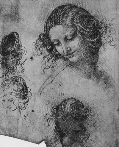 Estudios de la cabeza y peinado de una mujer de Leonardo da Vinci