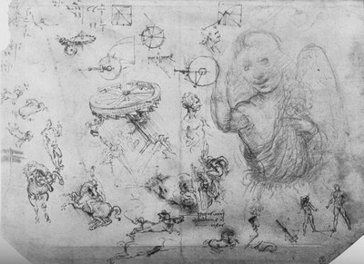 Estudios de un ángel, de jinetes y de otras figuras, c1480 1945 de Leonardo da Vinci
