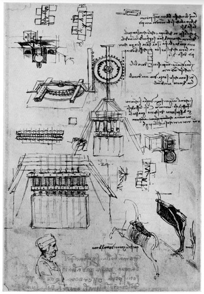 Estudio para la fundición del Monumento Sforza, c. 1493 de Leonardo da Vinci