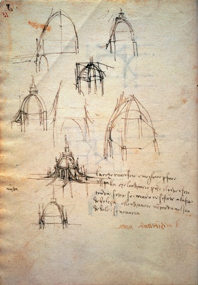 Estudio para la cúpula de la catedral de Milán, el Code Trivulzianus de Leonardo da Vinci