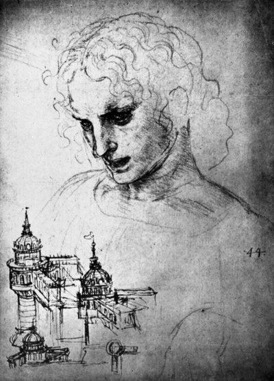 Estudio para la cabeza de Santiago y un dibujo arquitectónico, siglo XV 1930 de Leonardo da Vinci