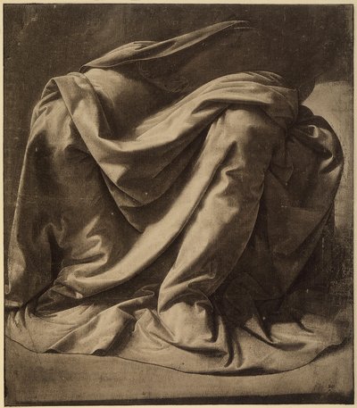 Estudio para el manto de la Virgen en la Anunciación hoy en los Uffizi; acuarela y negro realzado con blanco sobre lienzo muy fino, por Leonardo da Vinci. El Louvre, París de Leonardo da Vinci