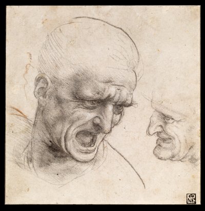 Estudio de las cabezas de dos guerreros de la batalla de Anghiari de Leonardo da Vinci