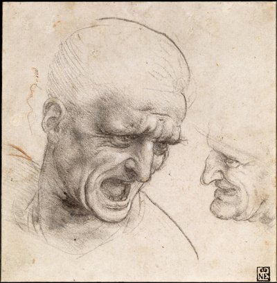 Estudio de dos cabezas de guerreros para la Batalla de Anghiari, 1504-05 de Leonardo da Vinci
