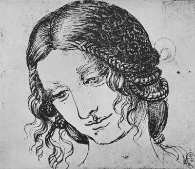 Estudio del cabello trenzado de una mujer, c1480 1945 de Leonardo da Vinci
