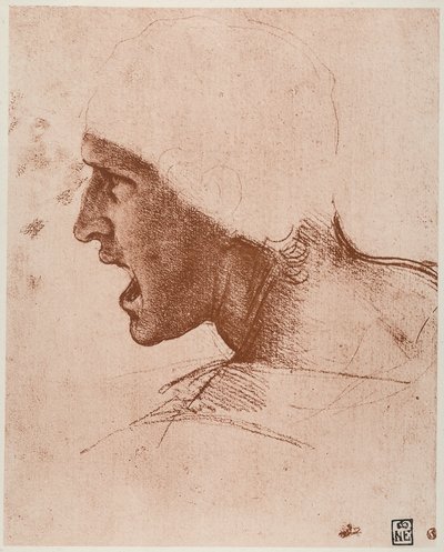 Estudio de cabeza masculina para la Batalla de Anghiari de Leonardo da Vinci