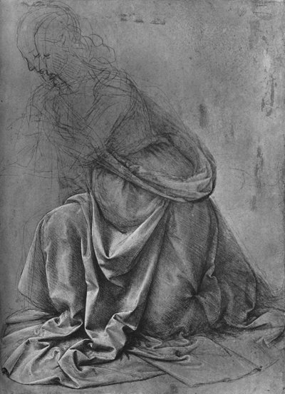 Estudio del Drapeo de una Mujer Arrodillada a la Izquierda, c1477 1945 de Leonardo da Vinci