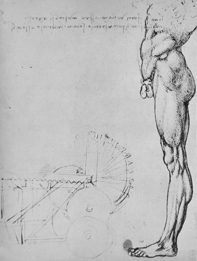Estudio de la mitad inferior de un hombre y de maquinaria, c1480 1945 de Leonardo da Vinci