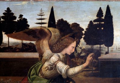 La Anunciación, detalle del ángel de Leonardo da Vinci