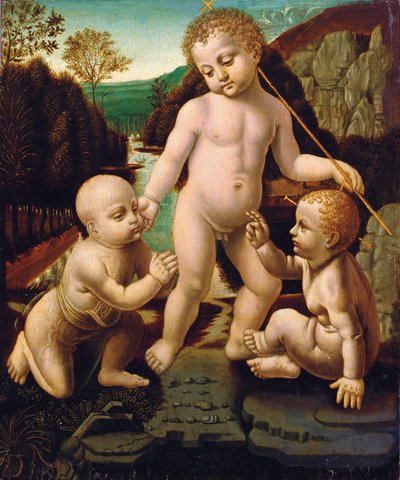 El Niño Jesús con el Infante San Juan Bautista con un niño varón no identificado de Leonardo da Vinci